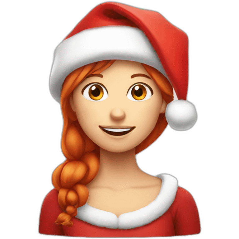 red head girl wearing Santa hat emoji