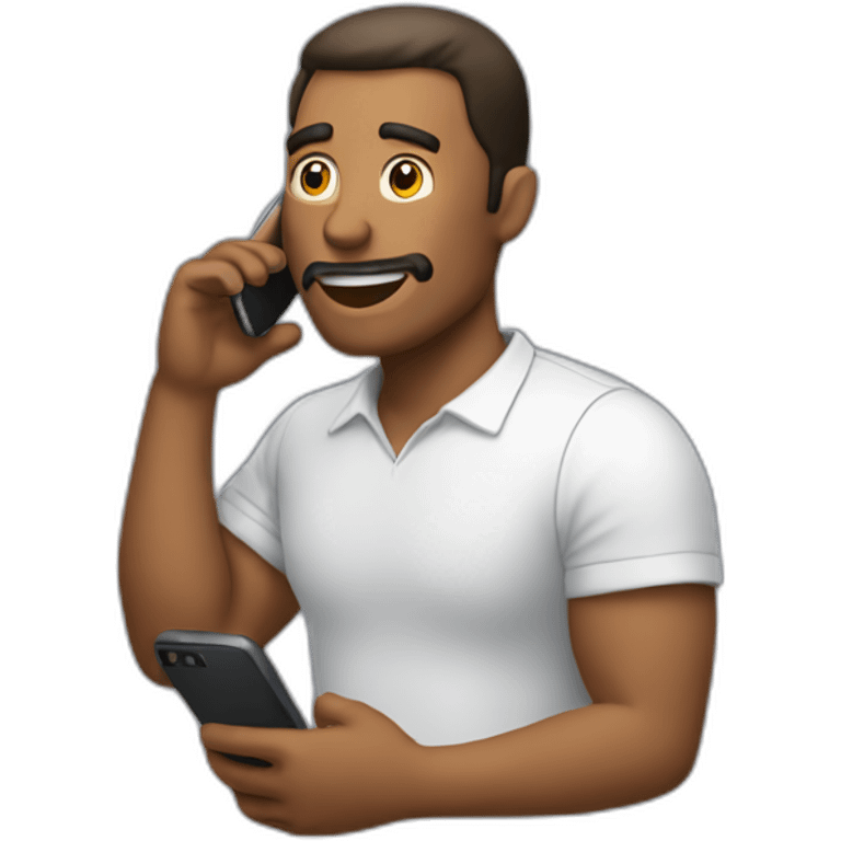 A man talks to his mobile phone sideways emoji