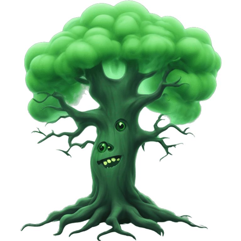 Creepy haunted tree with green smoke emoji