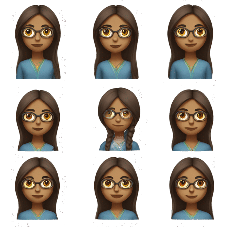 indian fair thin girl with brown straight long hair and round specs emoji