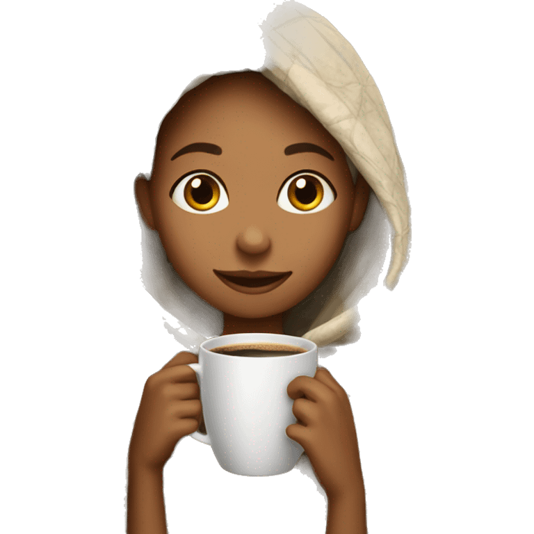 A girl with a blanket on drinking a coffe emoji