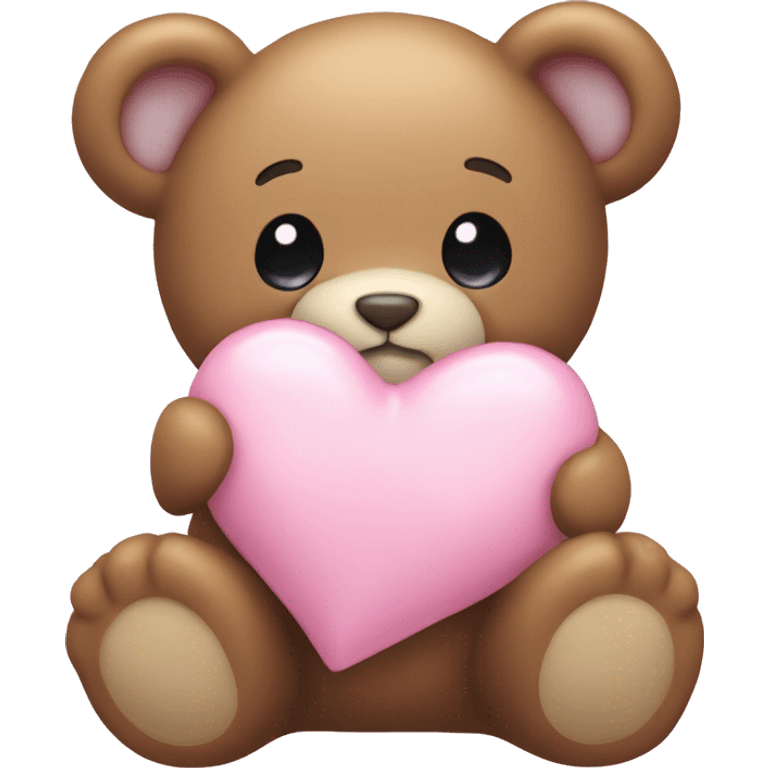 stuffed teddy holding light pink heart emoji