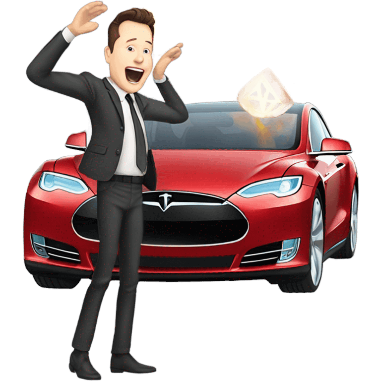 Elon Musk crashing a Tesla ￼￼￼ emoji