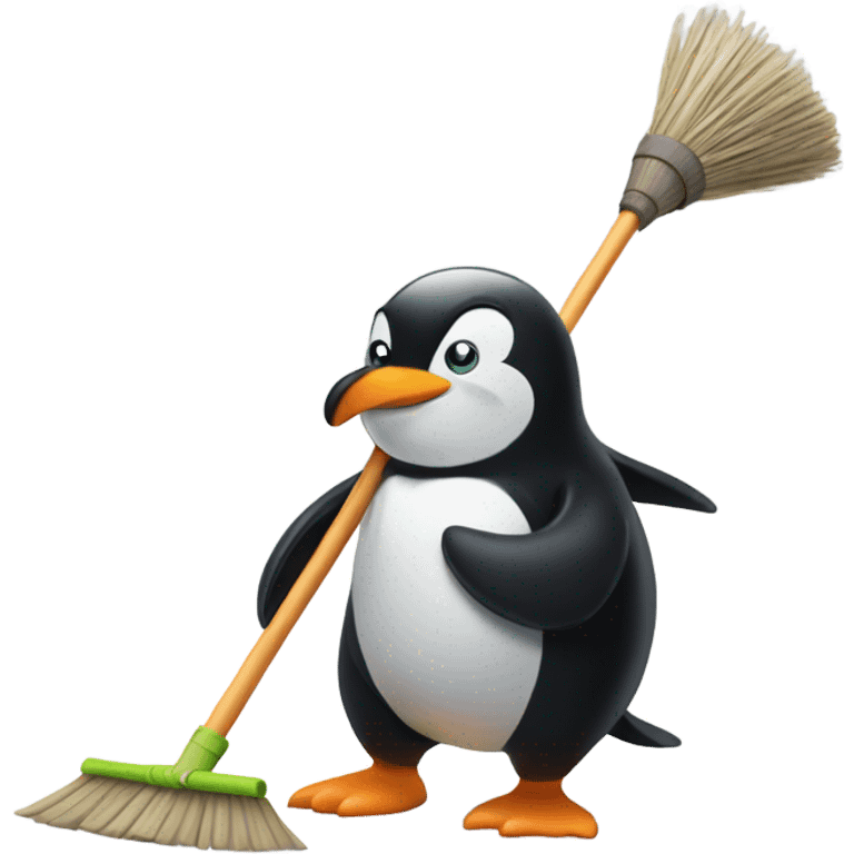 Penguin pushing a broom  emoji