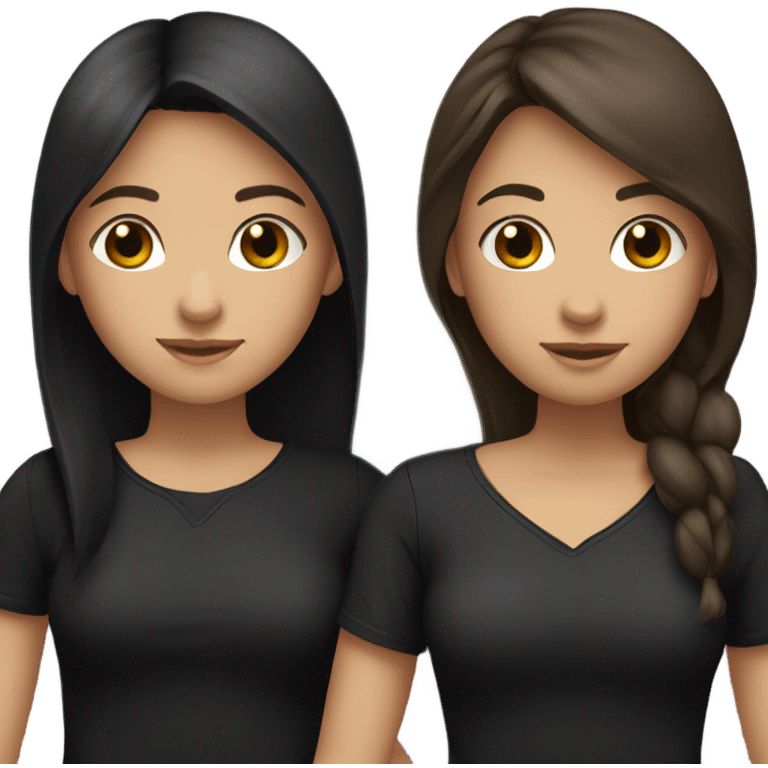 two girls hugging one has long dark hair, the other has short brown hair, they are wearing black clothes emoji