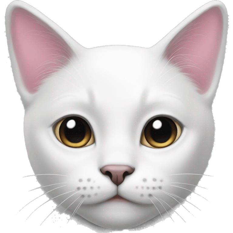 White cat with black ears white face pink nose and black chin emoji