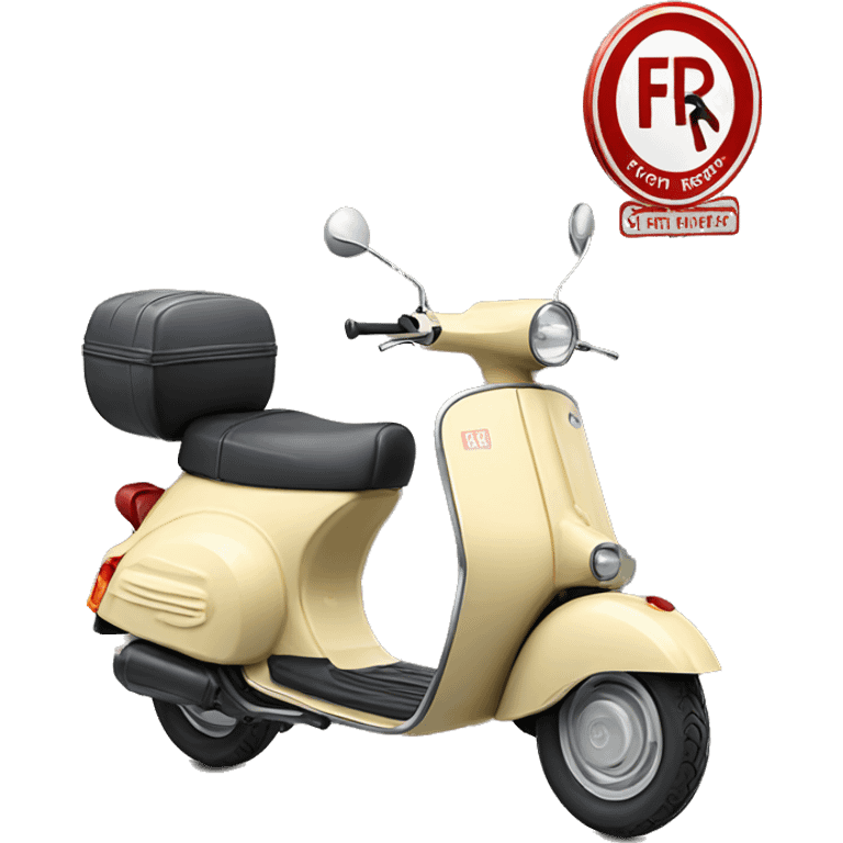 A scooter (moped) with a "for rent" sign behind it emoji