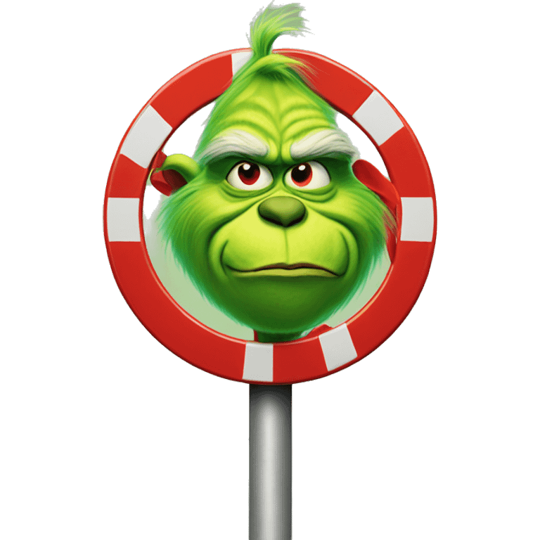 Grinch holding a stop sign emoji