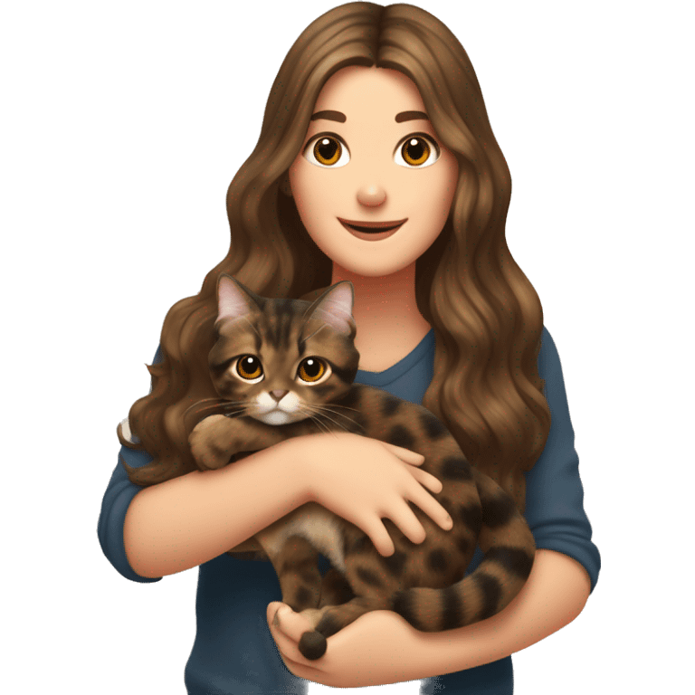 Tortoiseshell cat being held by a white girl with long wavy brown hair  emoji