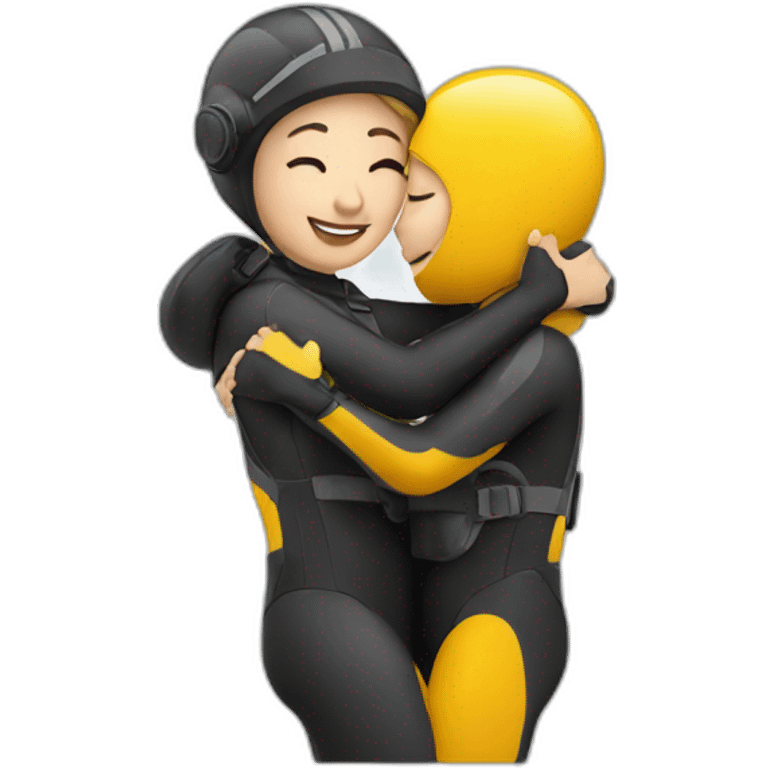 A woman diver giving a hug emoji