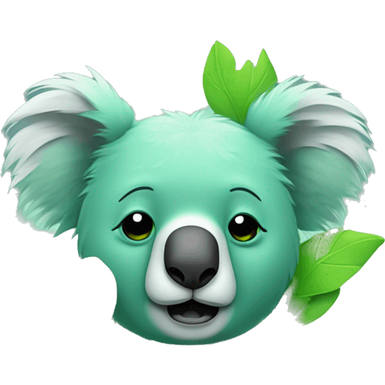 neon green koala crying and depressed with green leafs emoji