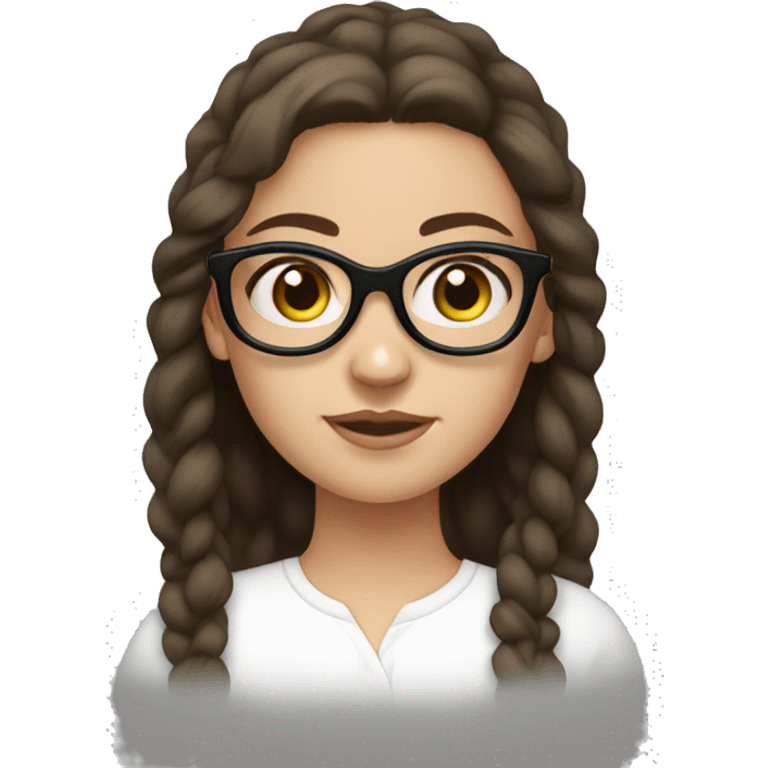 white girl, hazel eyes, dark brown hair, with black round glasses emoji