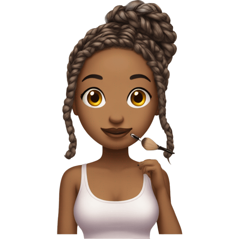 Box braids haired girl putting on makeup  emoji