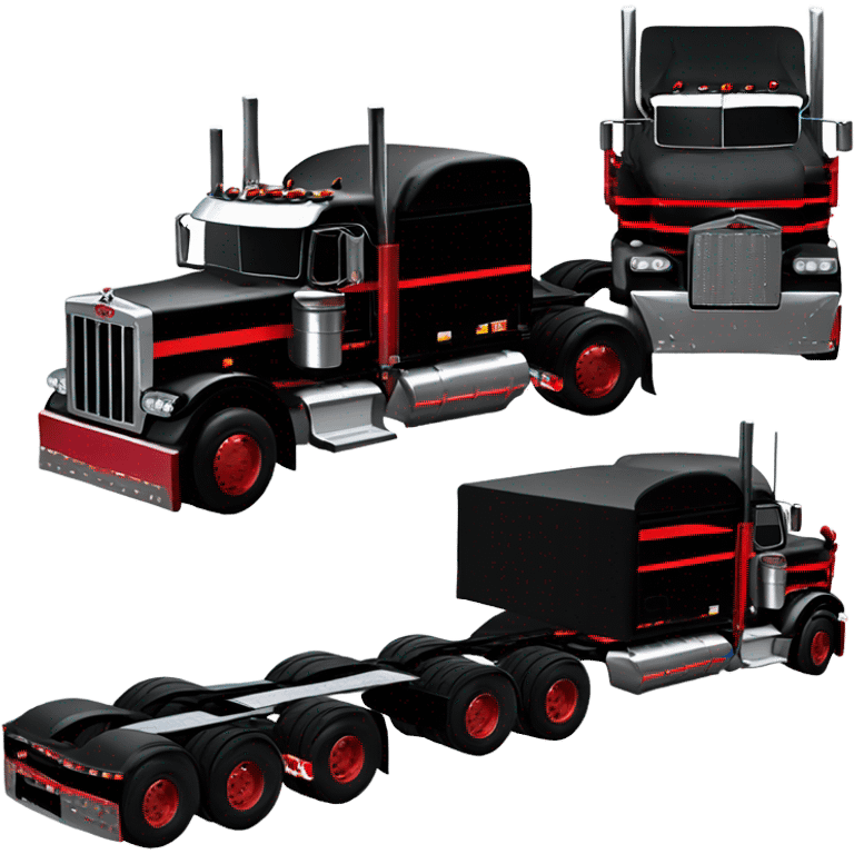 Peterbilt 389 black with red frame with flat top and slash cut exhaust stacks and dual rear tires and flat bumper emoji