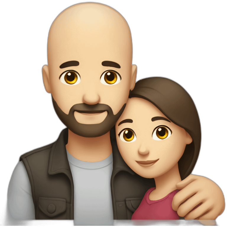 Close Intimate hug bald man beard short dark hair woman emoji