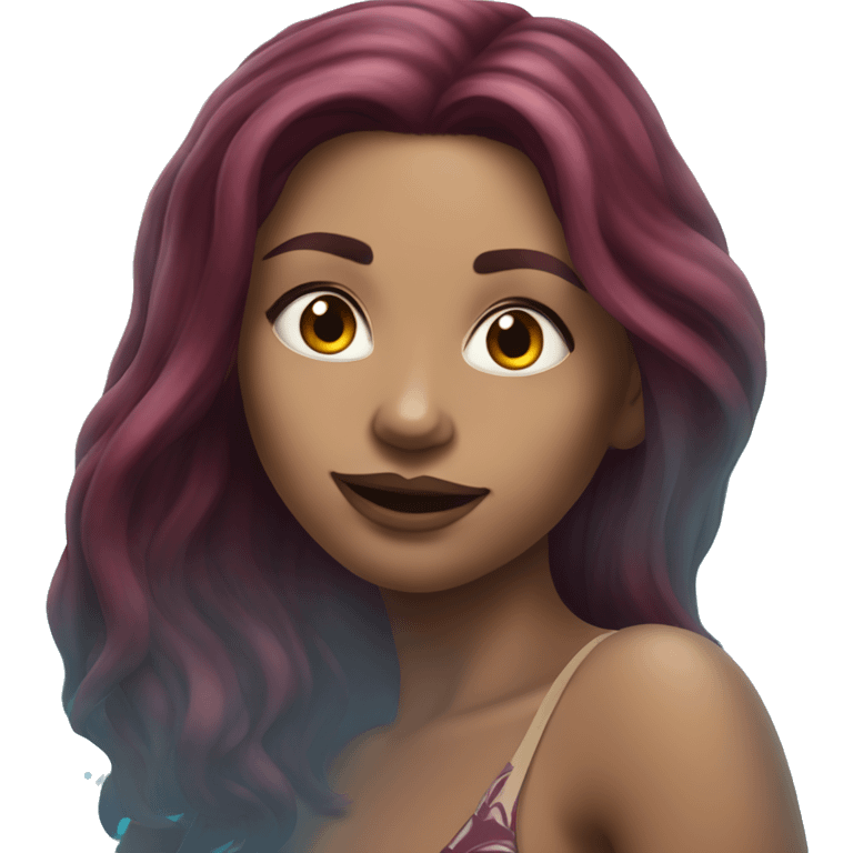 Beautiful tattooed  burgundy long haired woman swimming in a pool emoji