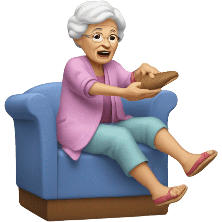 A grandma throwing a slipper emoji