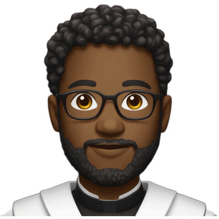 young black catholic priest beard, curly hair, with rounded glasses emoji