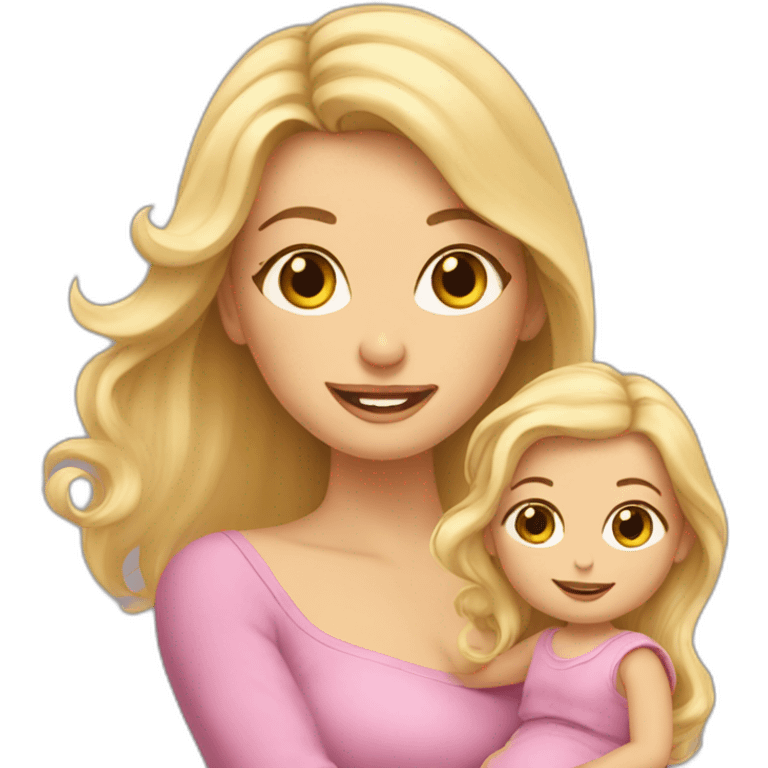 long hair blonde mother with 2 female newborns emoji