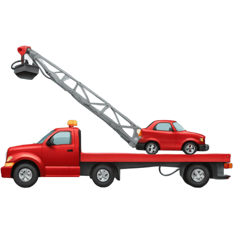 Red flatbed tow truck towing a car emoji