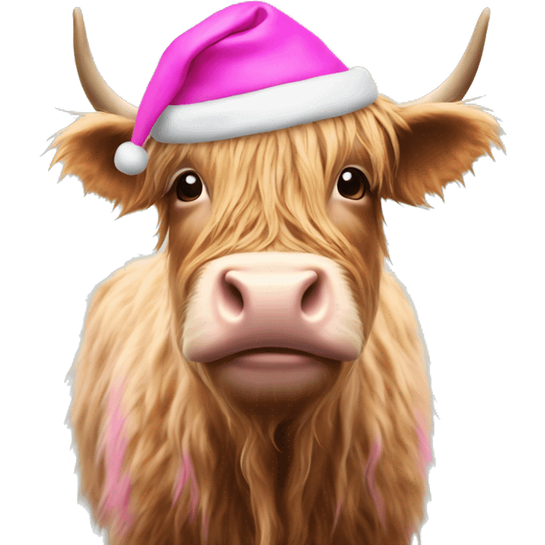 Highland cow wearing pink Santa hat  emoji