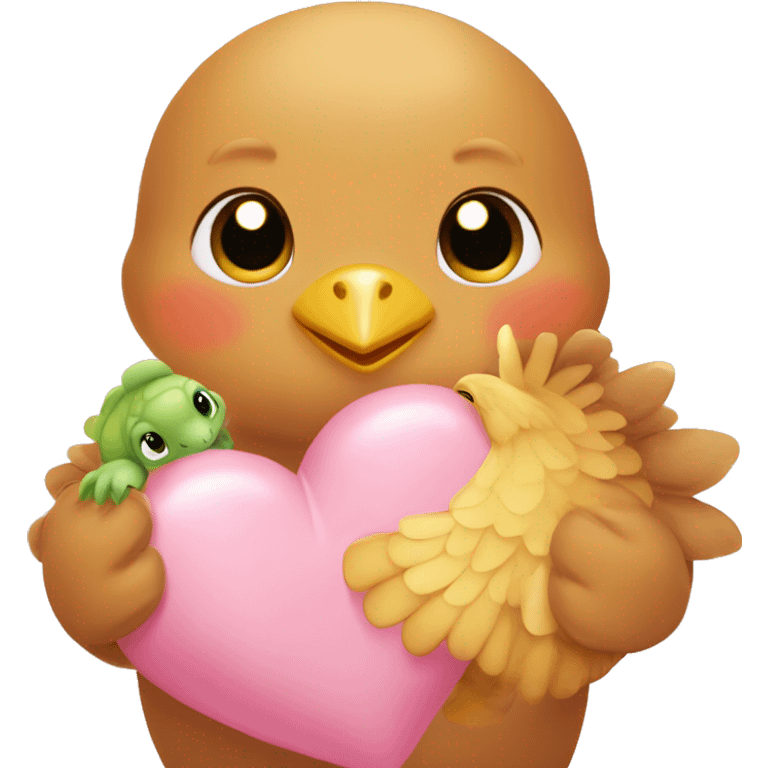 Baby chicken , turtle and teddy bear 🧸 inside heart emoji emoji