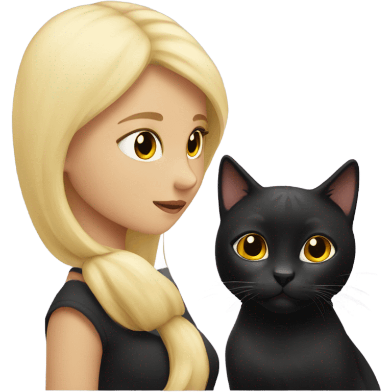 Black cat with blond eyes kissing blond girl  emoji