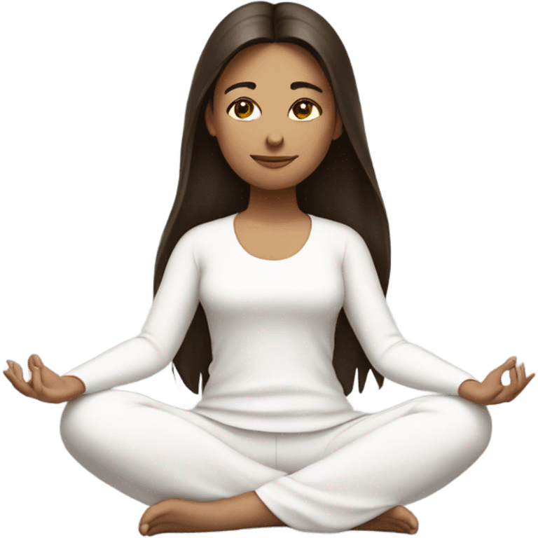 brunette cute girl meditating in white outfit  emoji