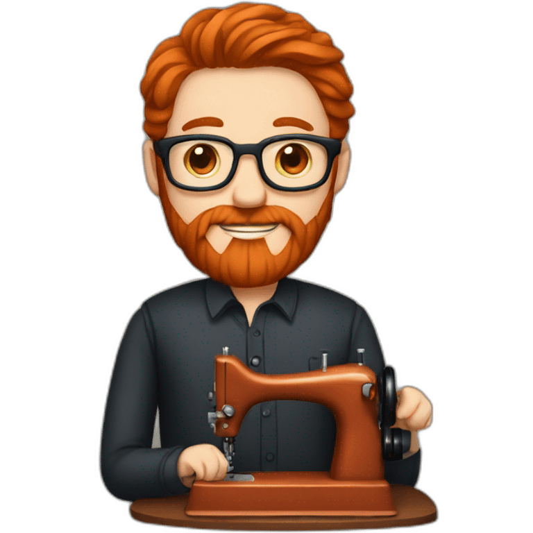 Red smooth haired man with beard and glasses hand sewing a saddle emoji