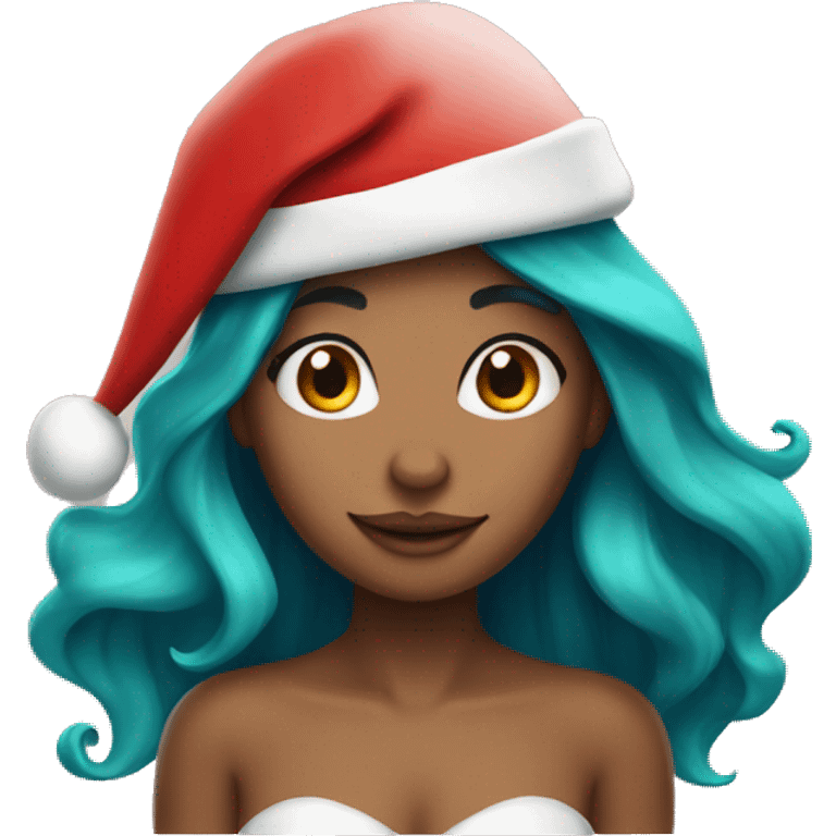 Medium skin tone mermaid wearing Santa hat emoji