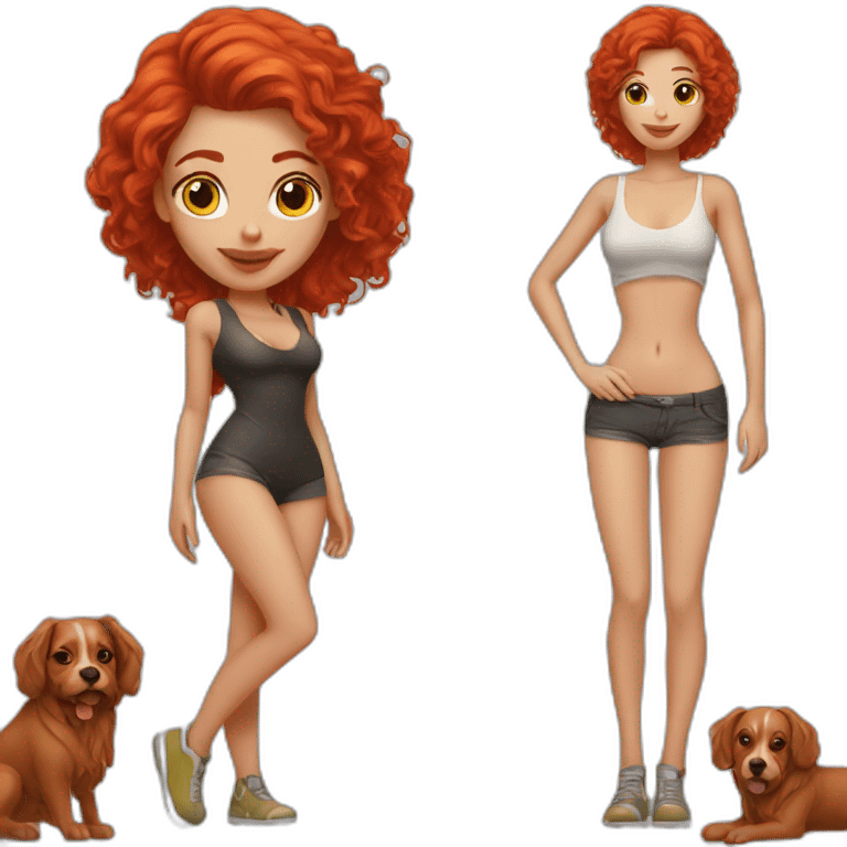 Red hair sexy girl and bishon dog emoji