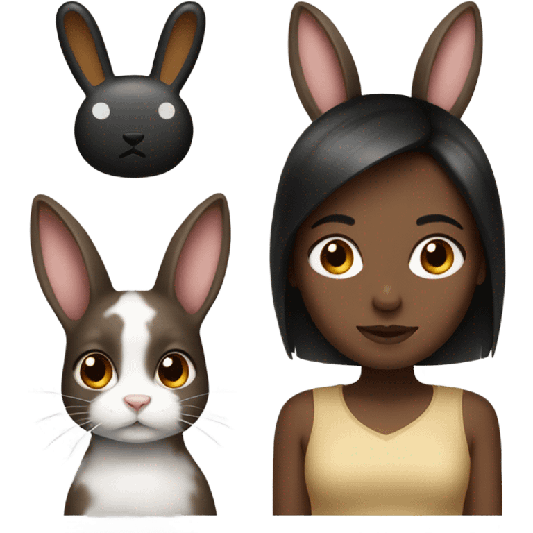 Brunette girl and brown light and Black rabbit  emoji