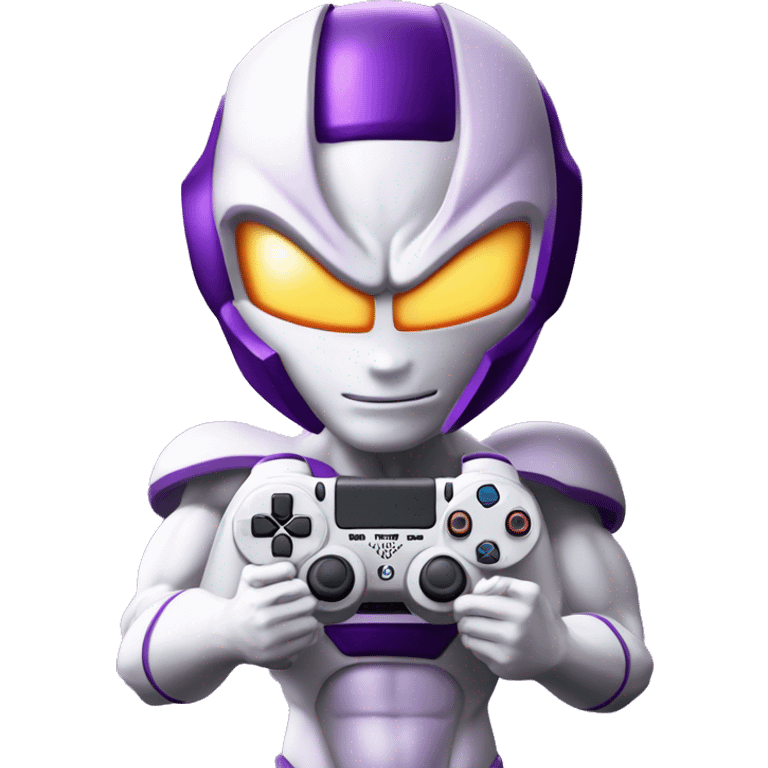 Purple Frieza holding a ps5 controller, iOS style emoji  emoji