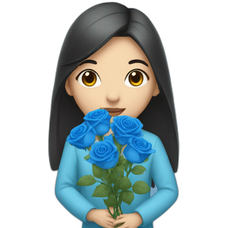 a Asian girl hold blue roses emoji