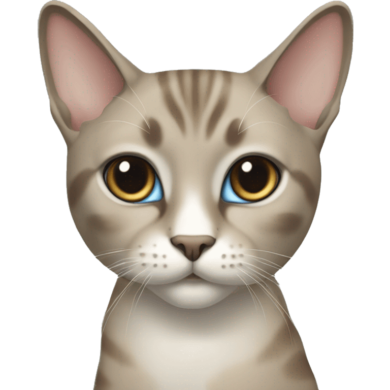 Thai breed realistic adult cat with a light cream -brown body, dark gray-brown face, ears, and paws. Short fur, sharp ears, striking light blue eyes  emoji