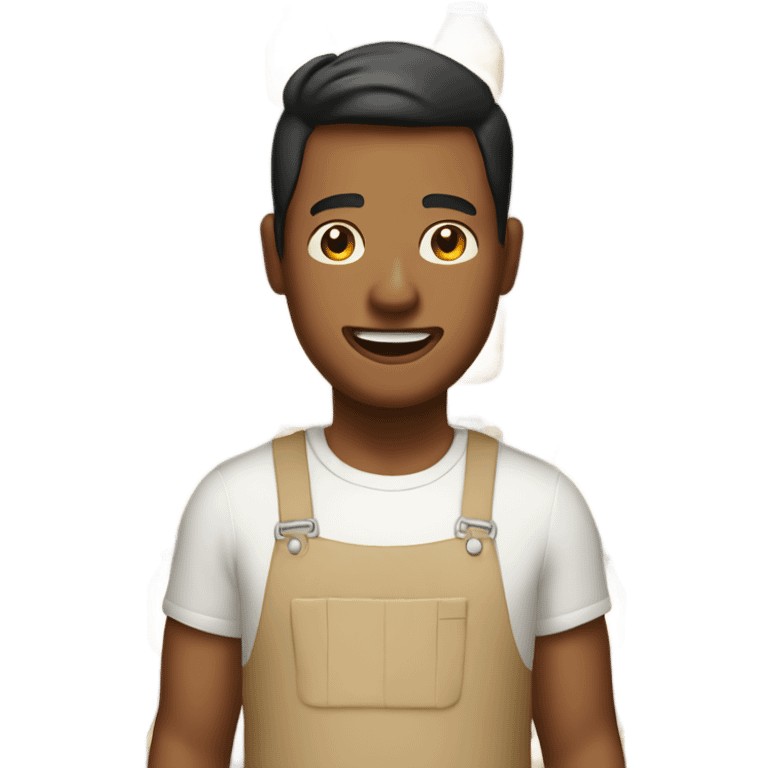 Man with tan jumpsuit and milk coming out of mouth emoji