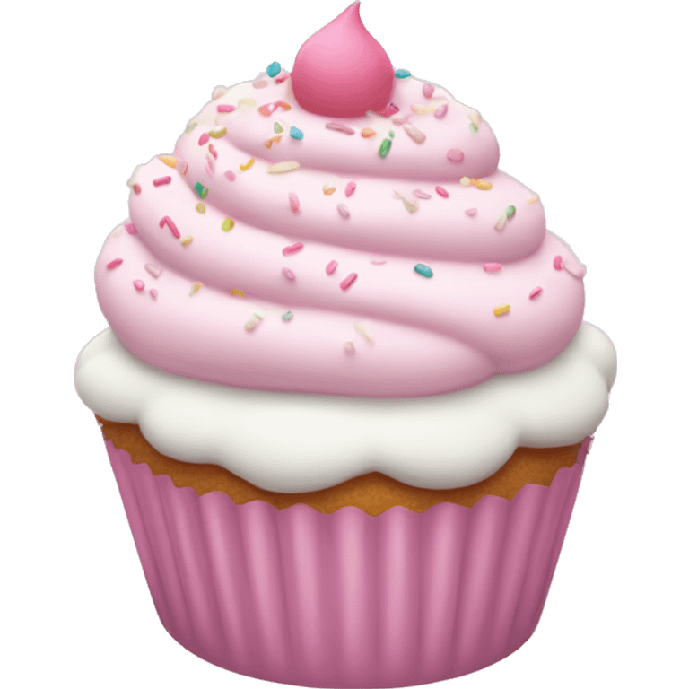 Cupcake with white frosting and pastel pink sprinkles emoji