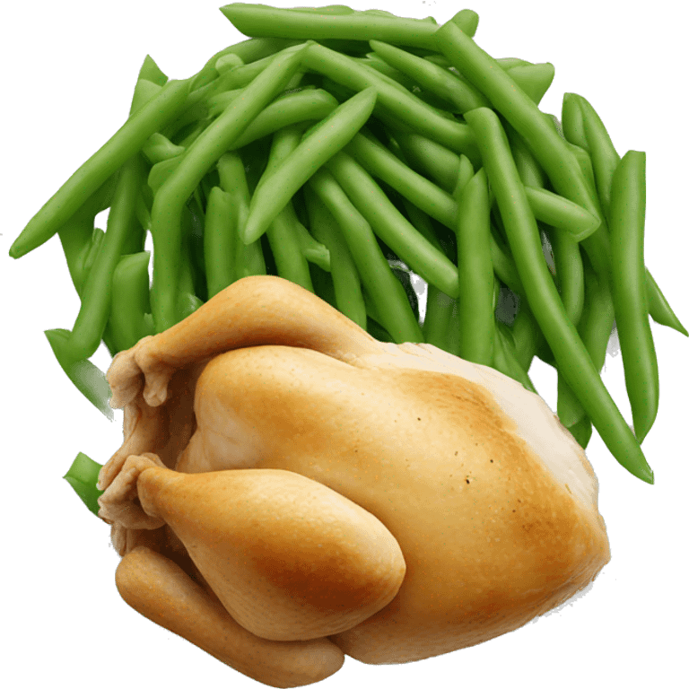 Chicken, green beans and rice on a plate  emoji