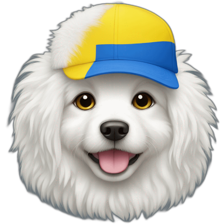 white dog fluffy with cap ukraine flag emoji