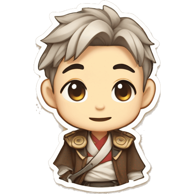 Chibi Zhongli (Genshin). Emoji/stickers. Smiling. Pencil drawn. Minimal details. Light coffee paper texture. Dynamic sequences. Cartoonish/cute/minimalistic. Chibi proportions. Soft shading. Paper texture. Light coffee background.
 emoji