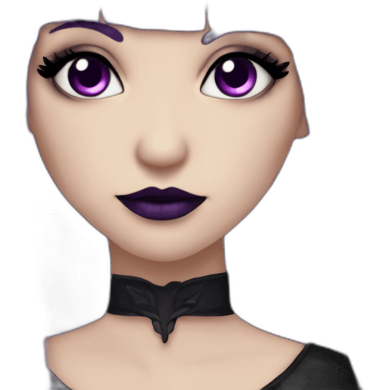 Elissabat -with bangs -long-hair-dark-plumpurple-and-black-vampire-goth-makeup-pinkeyes-romanticgothcloses- emoji