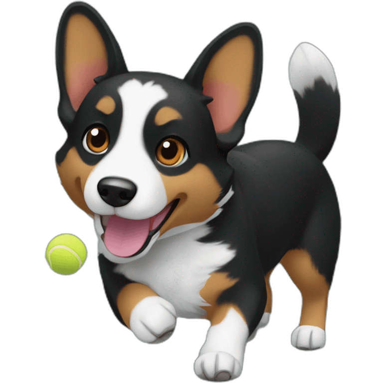 Black corgi catch tenis ball emoji