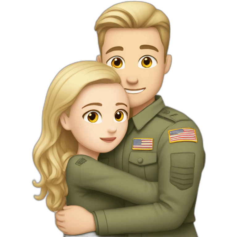 white girl hugs with white military boy emoji