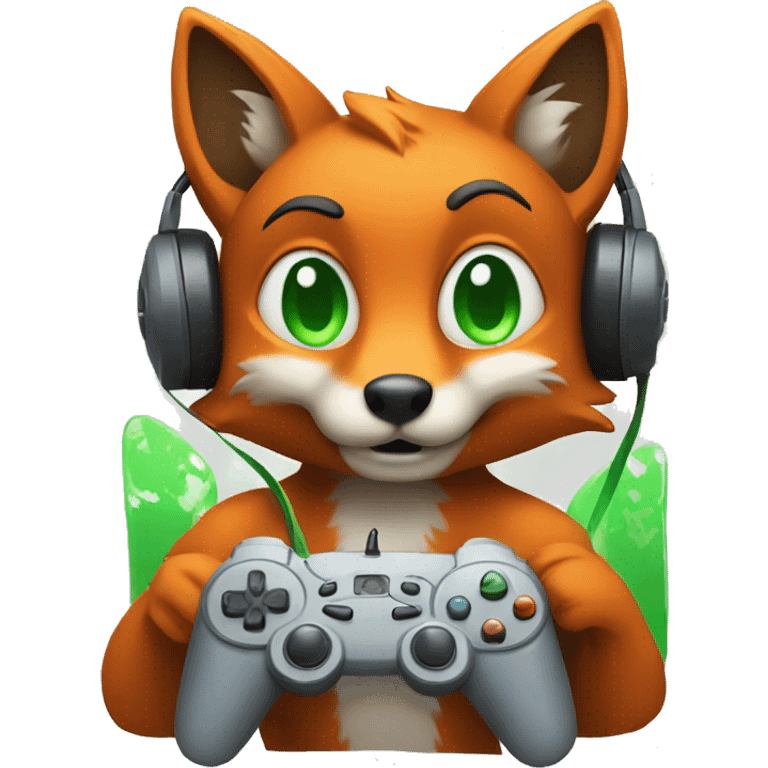 fox with green eyes playing video games  emoji