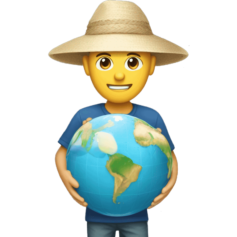 white traveler with a Vietnamese hat on his head and a globe in his hands emoji