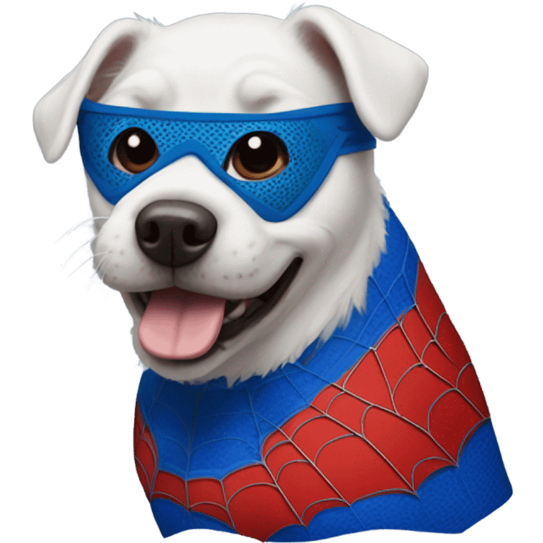 A dog dressed as spiderman emoji