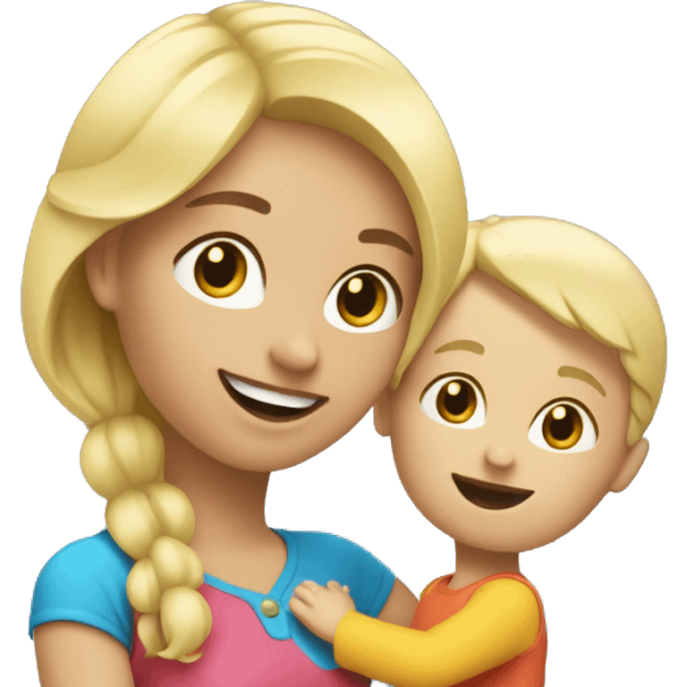 blonde women playing with blonde child with toys emoji