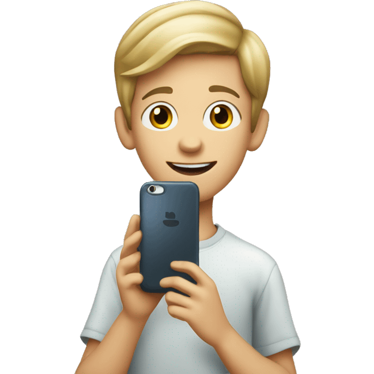 11 year old caucasian boy holding a smartphone emoji