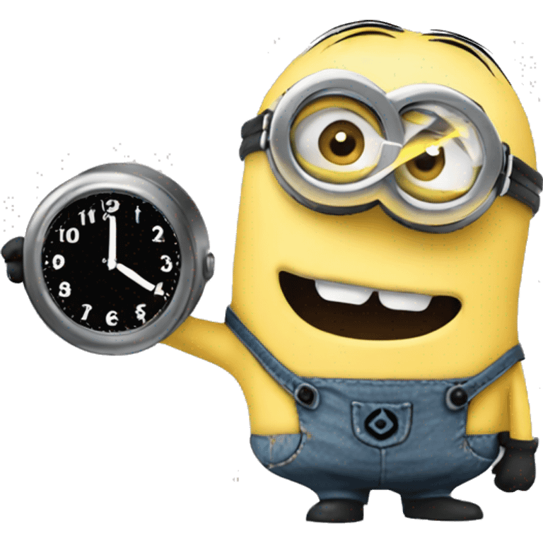 A minion pointing at the clock clearly annoyed about waiting for someone  emoji