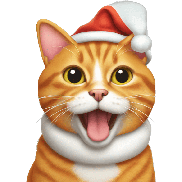 Orange tabby cat with a Santa hat emoji